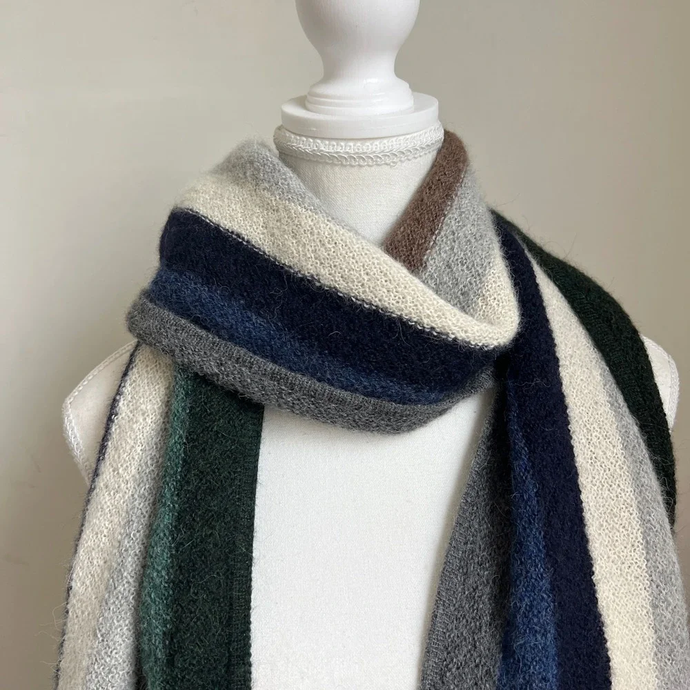 Chunky Extra Long Winter Neck‎ Scarf Fringe Striped Alpaca Knit Cozy Oversized